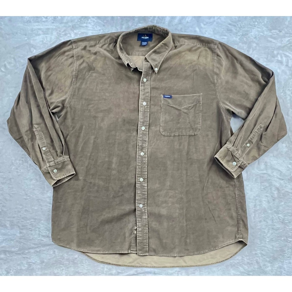 EUC Ivy Crew Mens XL Corduroy Button Down Shirt Brown Cotton Long Sleeve Pocket